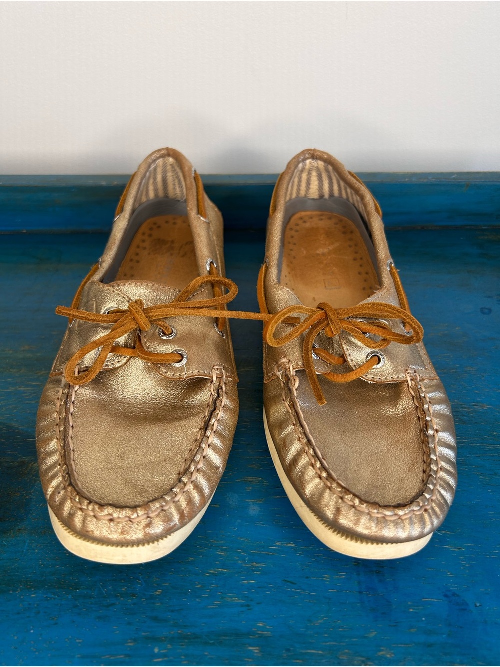 Sperry Metallic Gold Leather Boat Shoes with Suede Laces